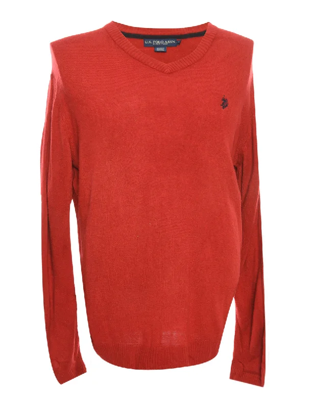 Weekend Bargains to Celebrate U.S.Polo Assn. Maroon Fine Knit Jumper - L