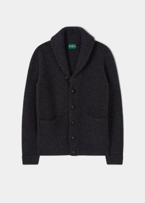 New Arrival Usworth Men's Shawl Collar Lambswool Jumper In Charcoal - Regular Fit