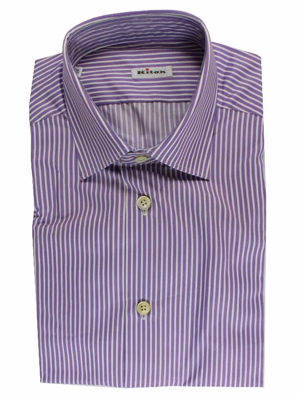 Savings Galore Kiton Dress Shirt White Purple Stripes 38 - 15 SALE