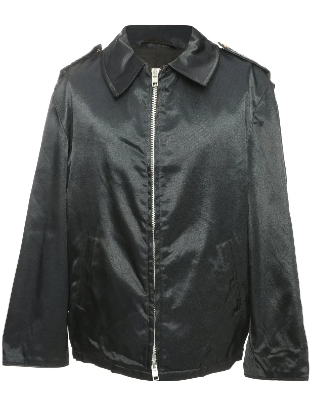 Early Access Zip Front Black  Satin Effect Jacket - XL