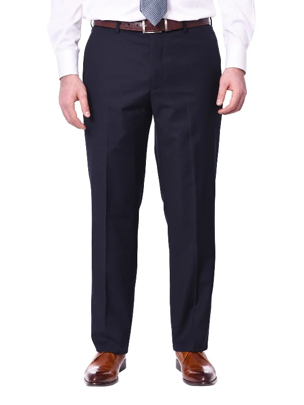 Price Drop Alert Mens Classic Fit Solid Navy Blue Flat Front Washable Prehemmed Dress Pants