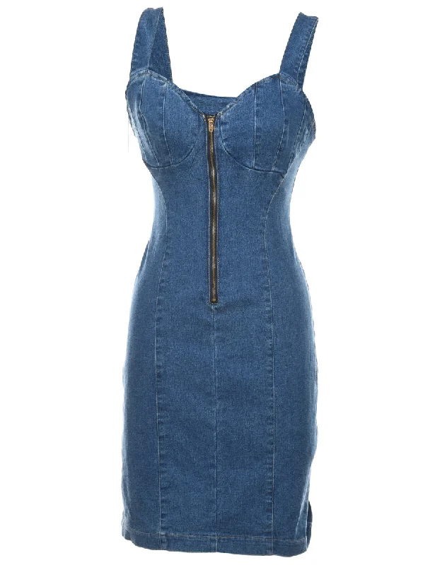 Overstock Clearance Zip Front Denim Dress - XS
