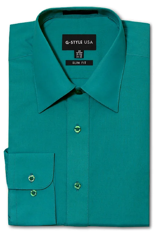 Weekend Specials to Love Men's Slim Fit Solid Color Dress Shirt (Teal)