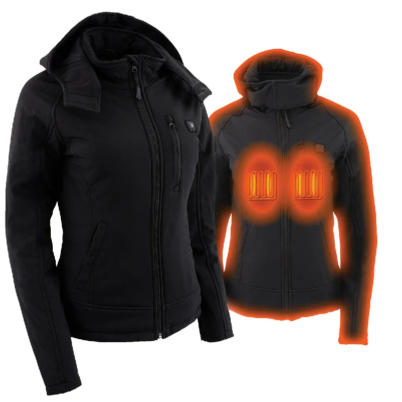 Super Bargain Nexgen Heat MPL2767SET Women's Black 'Heated' Soft Shell Jacket with Detachable Hood for Riding , Hiking w/ Battery Super Bargain Nexgen Heat MPL2767SET Women's Black 'Heated' Soft Shell Jacket with Detachable Hood for Riding , Hiking w/ Battery