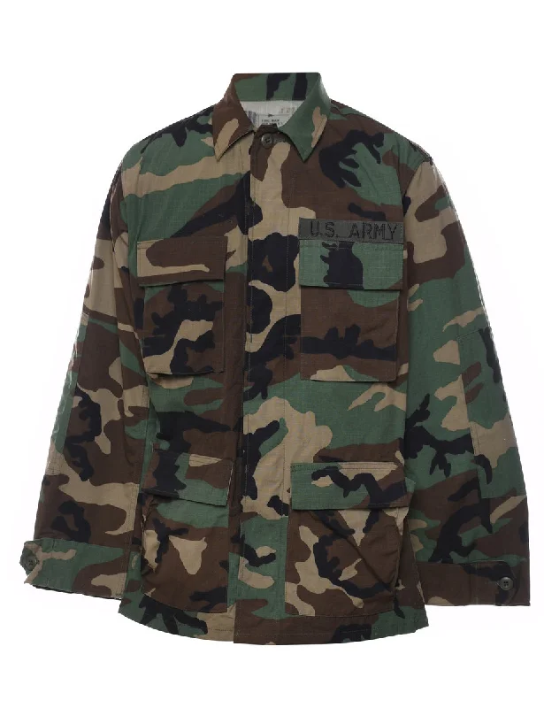 Today's Deal Woodland Camouflage Print U.S Army Military Jacket - M