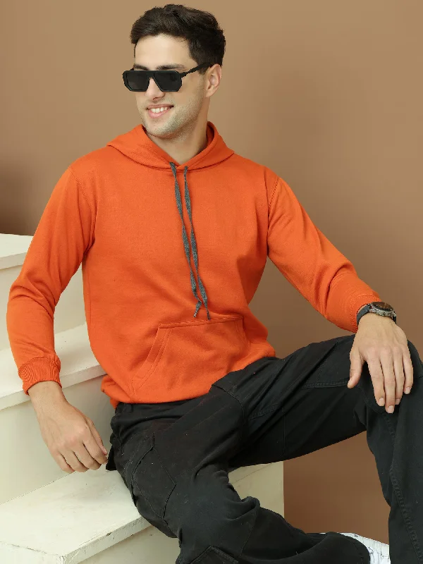Weekend Offers That Impress VimaL Jonney Regular Fit Orange Solid Hoodie For Men