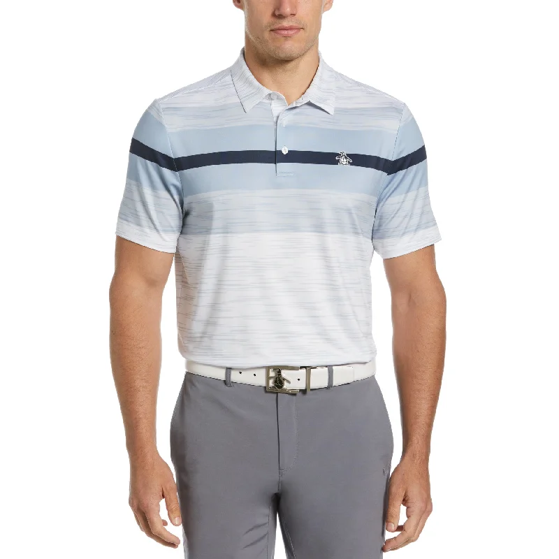 Seasonal Clearance Colour Block Engineered Marl Stripe Golf Polo Shirt In Bright White