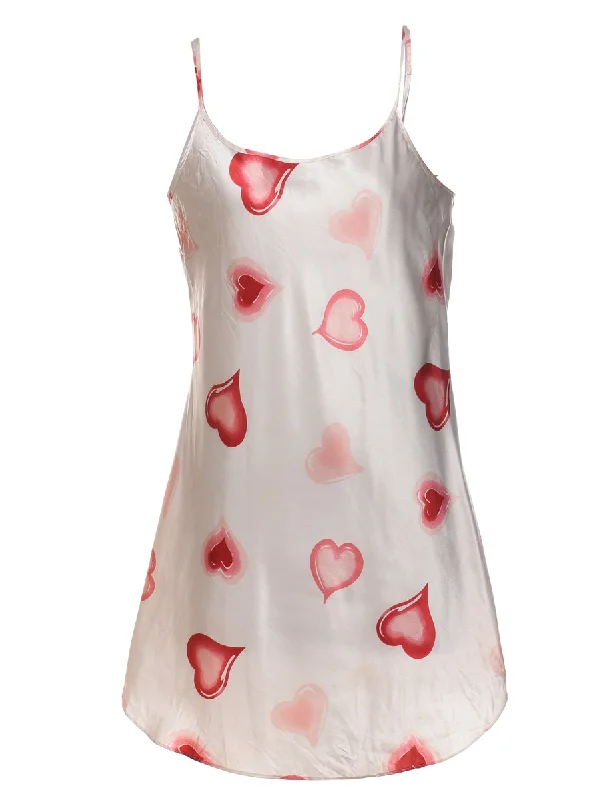 Fantastic Savings White & Pink Heart Design Strappy Patterned Slip Dress - M