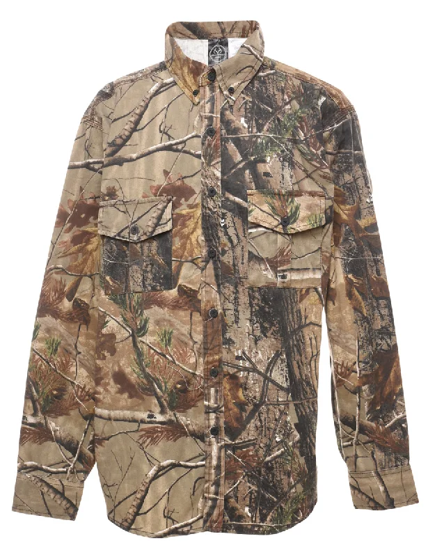 Stock Clearance Woodland Camouflage Print Denim Shirt - L