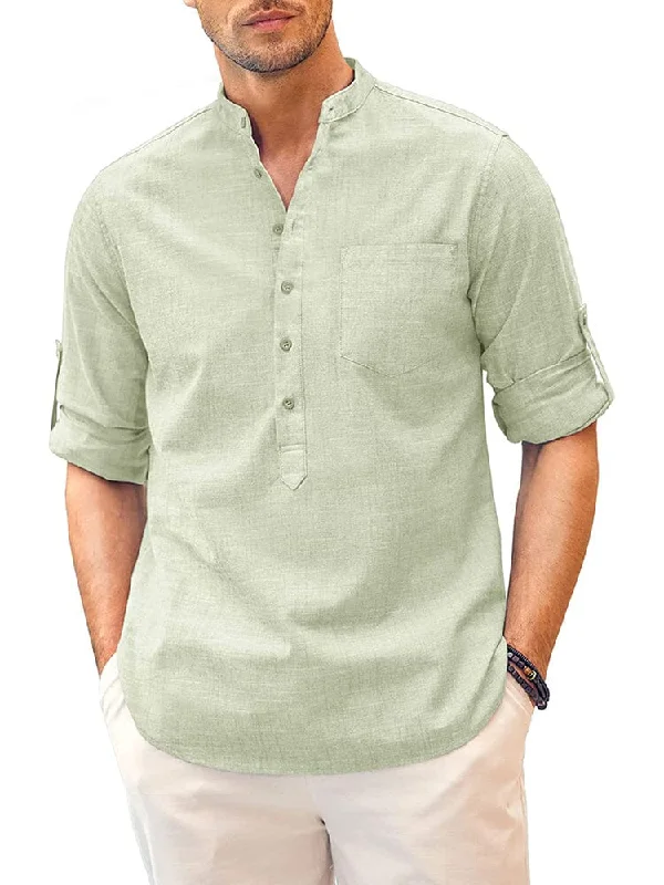 Early Bird Discount Long Sleeve Cotton Linen Henley Shirt (US Only)