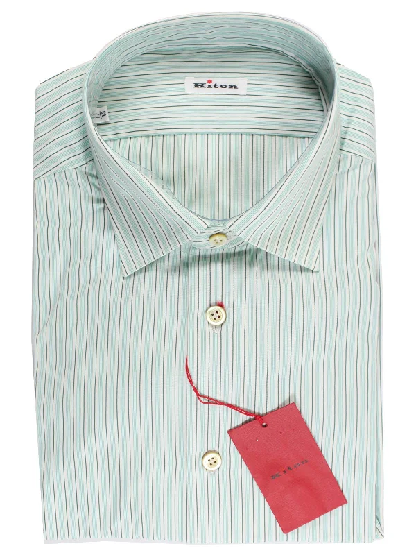 Unbeatable Prices Kiton Dress Shirt White Green Aqua Stripes 44 - 17 1/2 REDUCED - SALE Unbeatable Prices Kiton Dress Shirt White Green Aqua Stripes 44 - 17 1/2 REDUCED - SALE