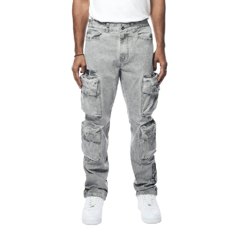 Exclusive Deal Relaxed Utility Pigment Dyed Twill Cargo Pants - Light Grey