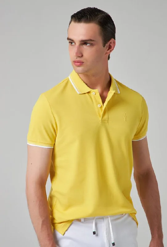 Take Advantage Twn Slim Fit Yellow Plain Knit 100% Cotton Polo T-Shirt