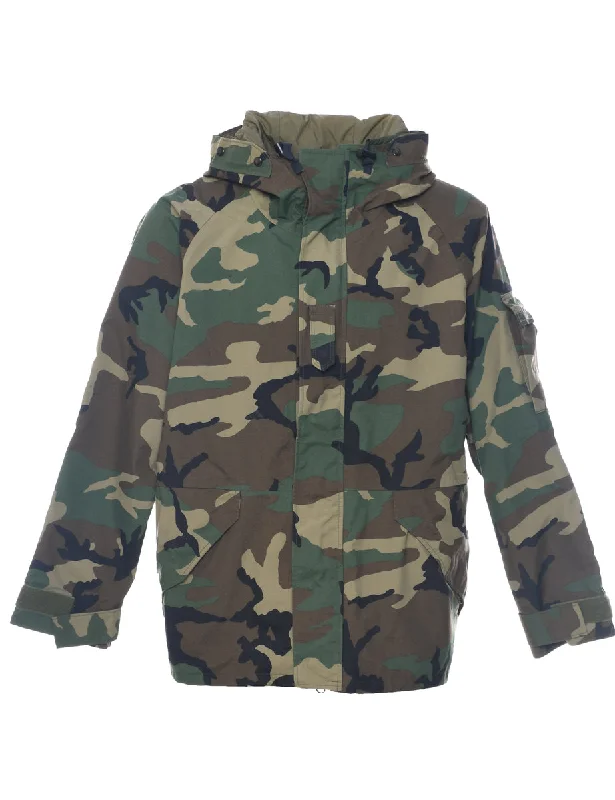 Super Sale Woodland Camouflage Print Military Style Jacket - L