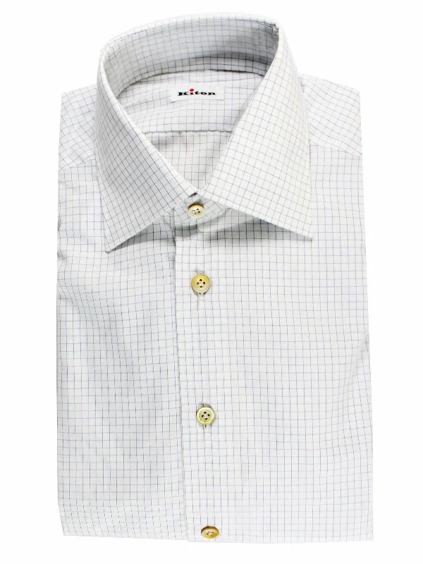 Value Deals Kiton Dress Shirt White Navy Graph Check 39 - 15 1/2 SALE