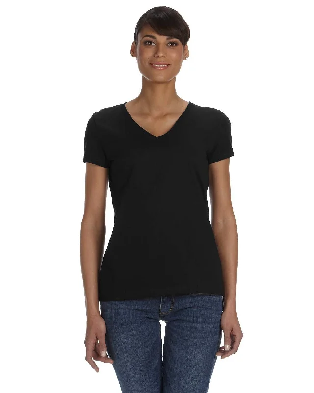 Massive Deals Fruit of the Loom Ladies 100% Heavy Cotton HD V-Neck T-Shirt | Black