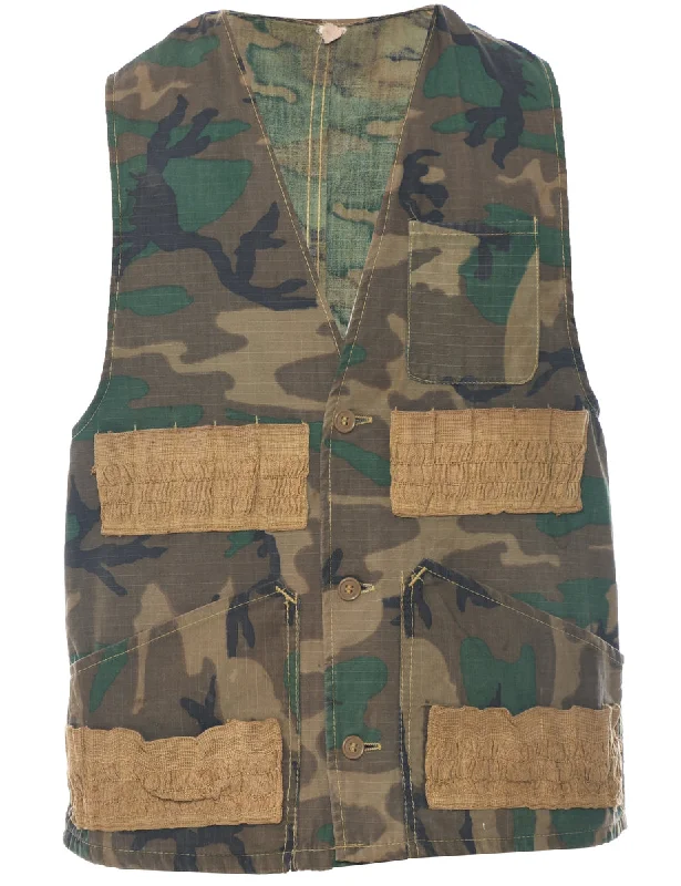 Year-End Sale Woodland Camouflage Print Waistcoat - S