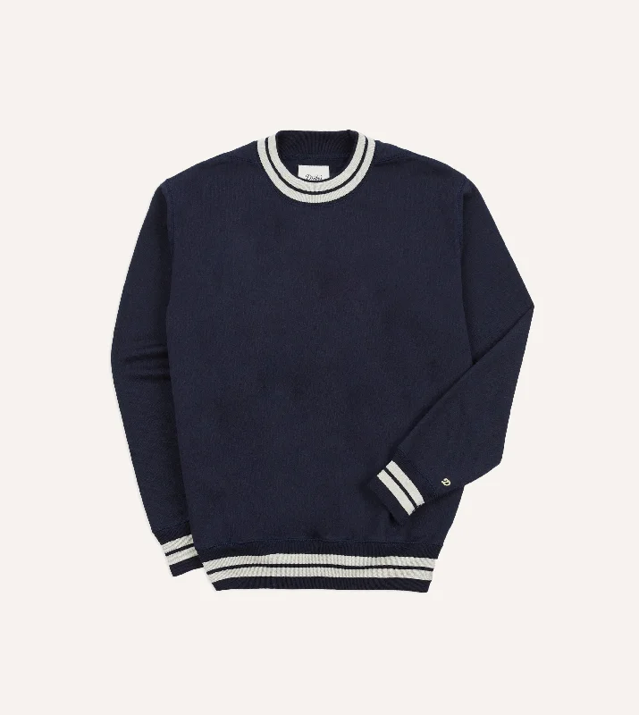 Weekend Discounts to Indulge In Navy Striped Rib Cotton Jersey Sweatshirt