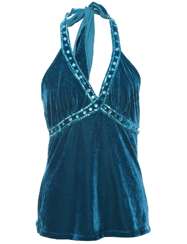 Exclusive Offers Velvet Turquoise Evening Top - S