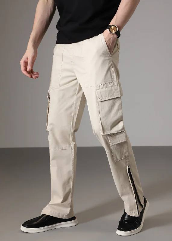 Exclusive Deal Cream Zipper Cargo Pant