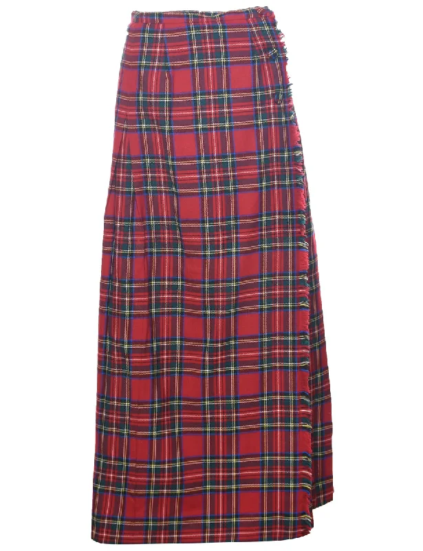 New Deals Wool Tartan Pleated Skirt - M
