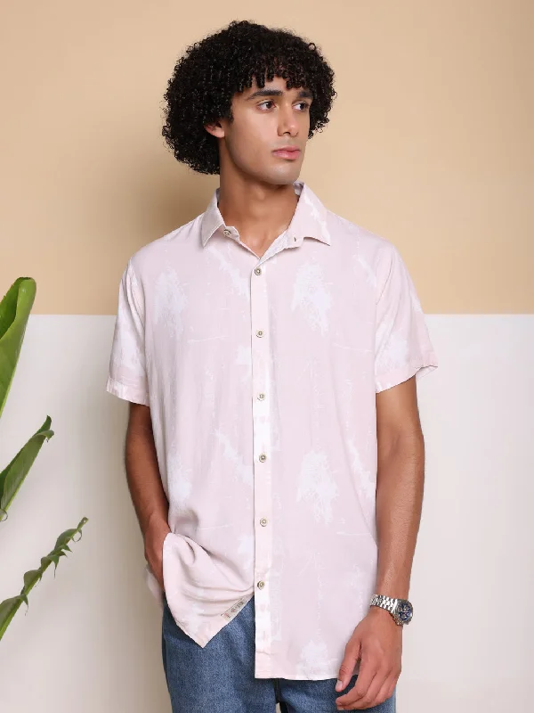 Doorbuster Deal pink HALF CASUAL PRINTED COTTON SHIRT REGULAR FIT FOR MEN