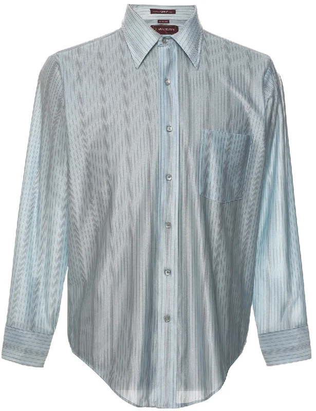 Overstock Van Heusen Light Blue 1970s Striped Shirt - M