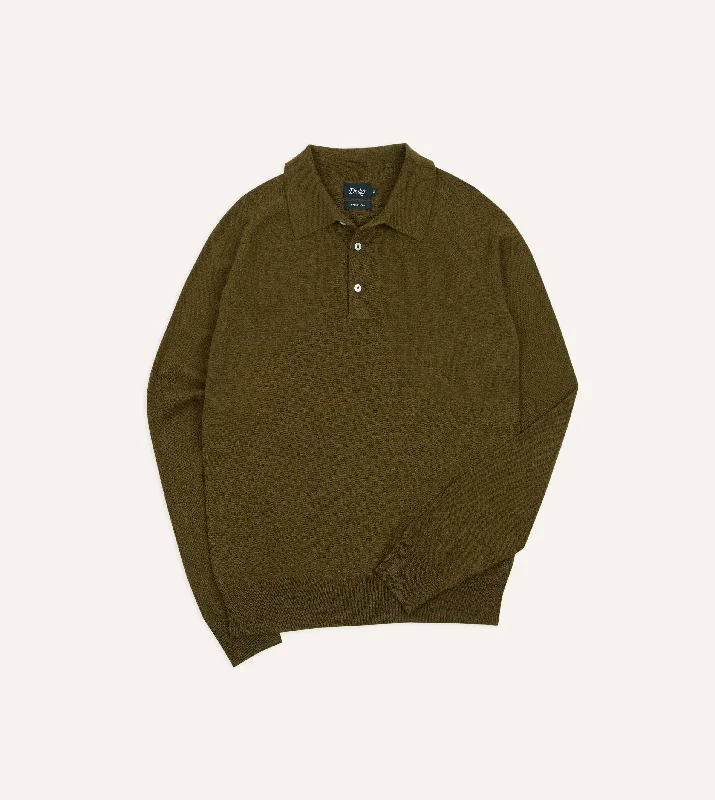 Weekend Deal Olive Alpaca Wool Knitted Polo