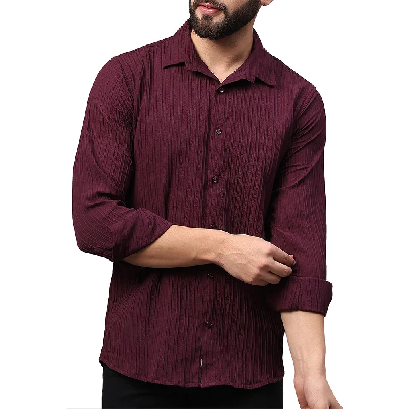 Huge Discounts Crushed Self Stripe Maroon Shirt