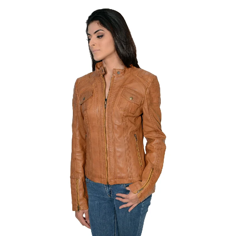 Weekend Deals You Can't Resist Milwaukee Leather SFL2805 Women's Cognac Quilted Mandarin Collar Fashion Casual Leather Jacket Weekend Deals You Can't Resist Milwaukee Leather SFL2805 Women's Cognac Quilted Mandarin Collar Fashion Casual Leather Jacket