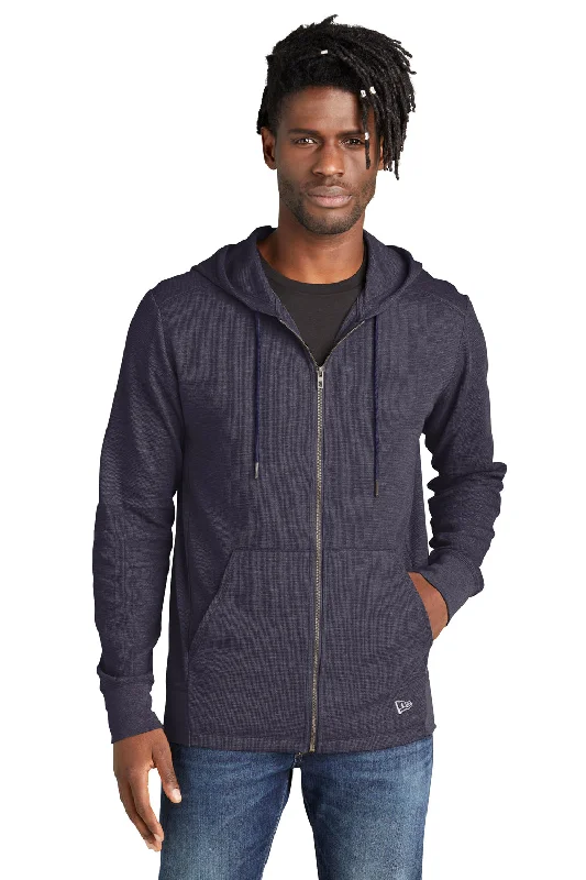 Weekend Deals to Brighten Your Day New Era Mens Thermal Full Zip Hooded Sweatshirt Hoodie w/ Pockets - Heather True Navy Blue