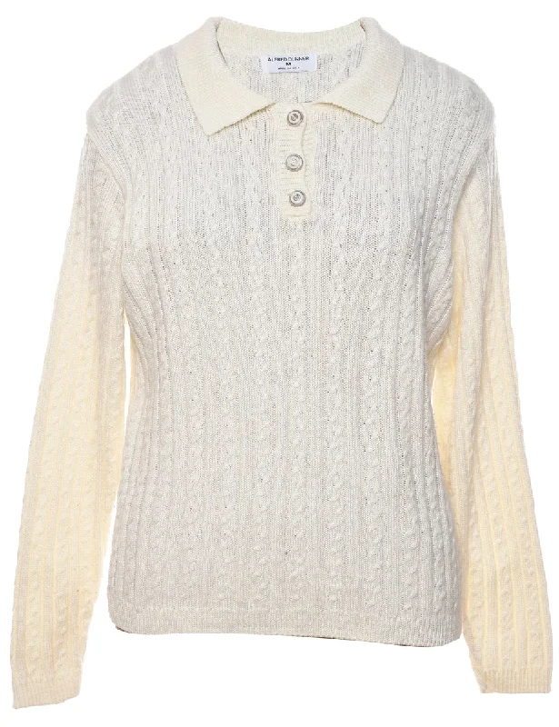 Final Offer White Cable Knit Collar Detail Jumper - M