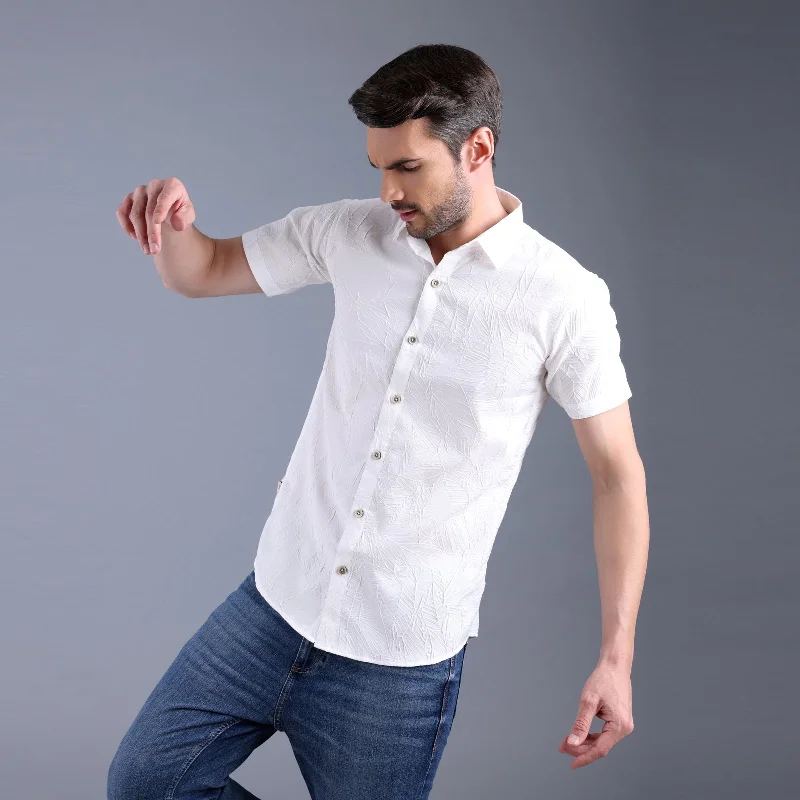 Price Fest White Coconut Textured Half Shirt