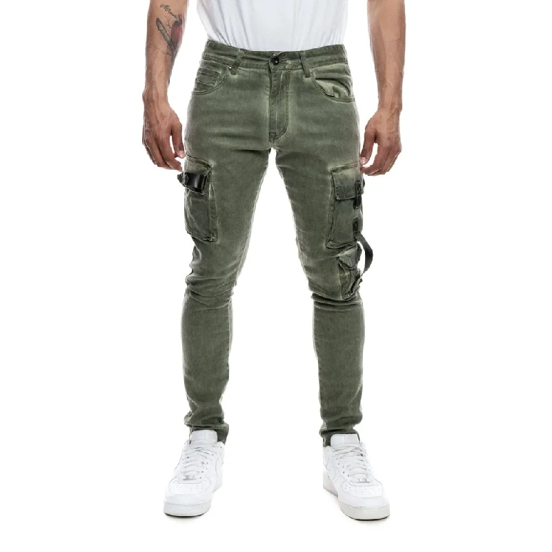 Top Pick Slim Tapered Overspray Utility Pants - Vintage Army