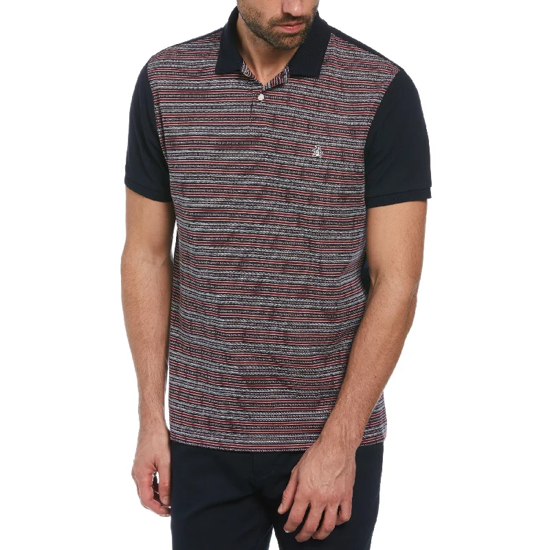 Deep Discounts Cotton Novelty Jacquard Front Polo Shirt In Dark Sapphire
