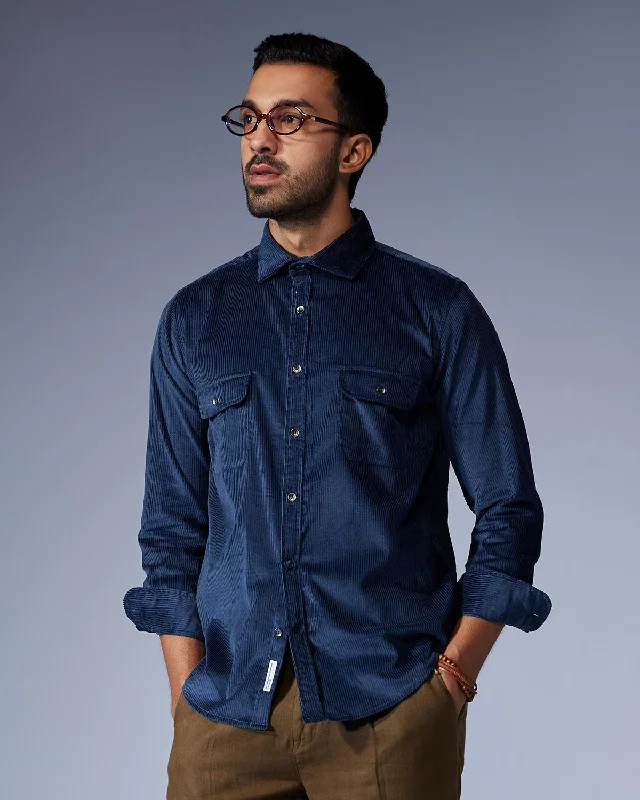 Incredible Offers Navy Blue Corduroy Shirt
