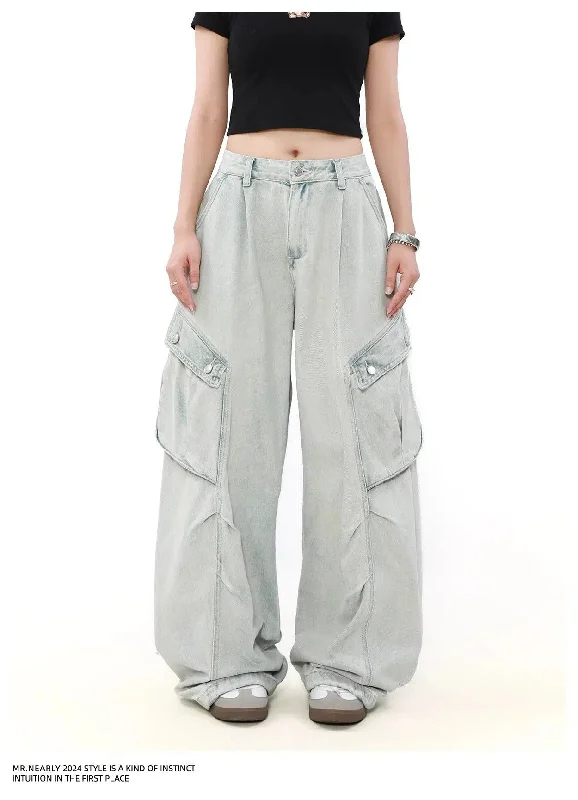 Epic Value Faded Slant Pocket Pleats Cargo Jeans