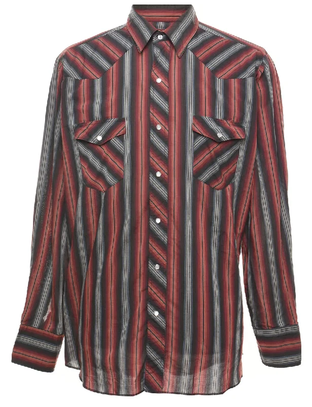 Final Sale Wrangler Striped Grey & Maroon Western Shirt - L