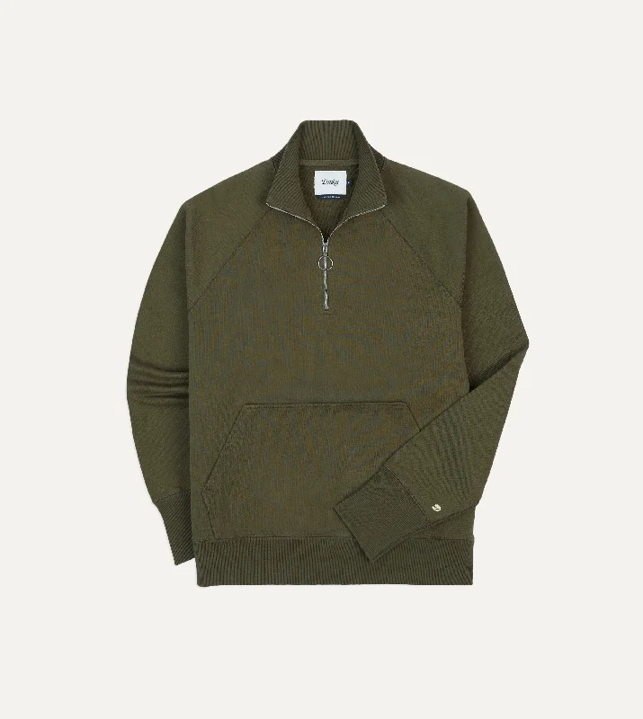Weekend Deals to Brighten Your Day Khaki Green Cotton Quarter Zip Sweatshirt
