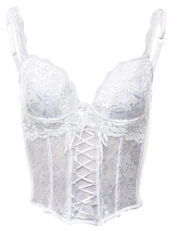Overstock Sale White Floral Print Corset - S