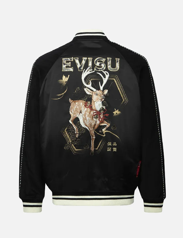 Big Savings Deer and Logo Embroidery Loose Fit Souvenir Jacket