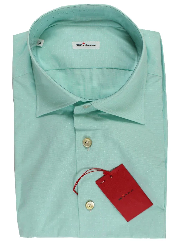 Take Advantage Kiton Short Sleeve Shirt Mint Green 40 - 15 3/4 REDUCED SALE