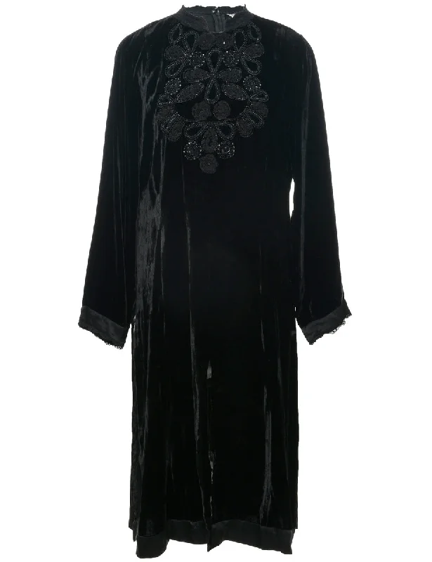 Super Savings Velvet Black Evening Dress - L