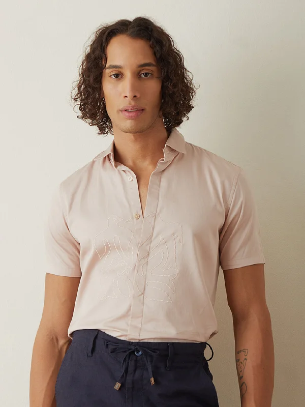 Blowout Deals Dusty Rose Plain Half Sleeve Casual Shirt
