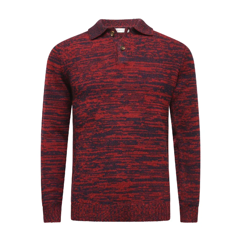 Loyalty Reward Cashmere Sweater Polo Neck heavy Jersey Melange Red Navy Stelvio