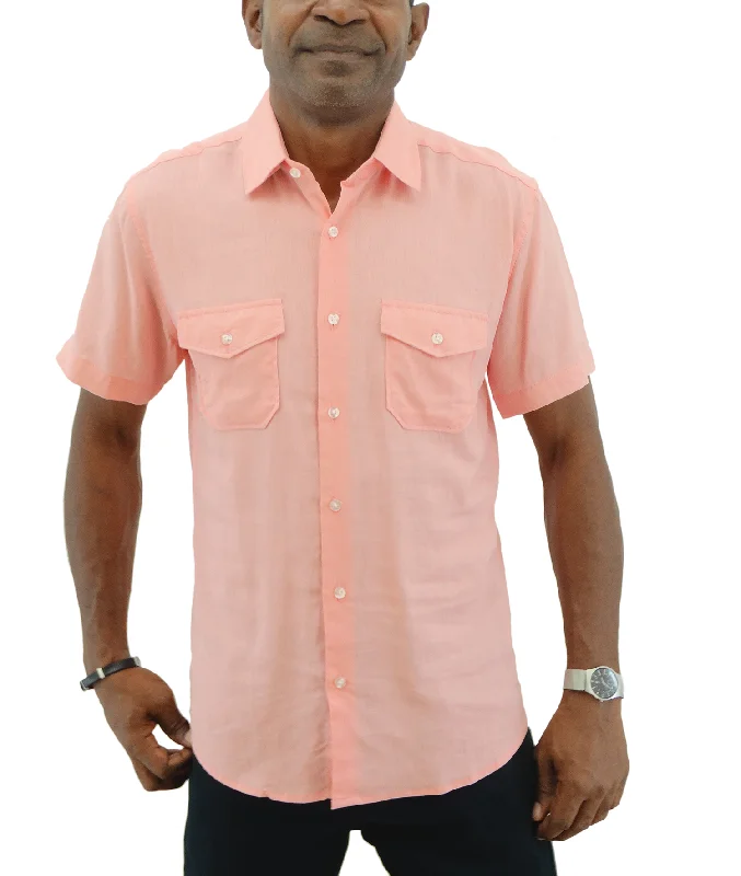 Stock Clearance 13S1852P, Oleg Cassini Men's Solid Lino Shirts SS- Punch