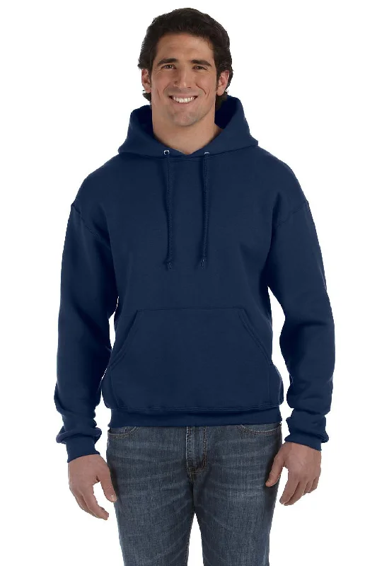 Quick Sale Fruit Of The Loom Mens Supercotton Fleece Hooded Sweatshirt Hoodie w/ Pouch Pocket - Navy Blue - Closeout