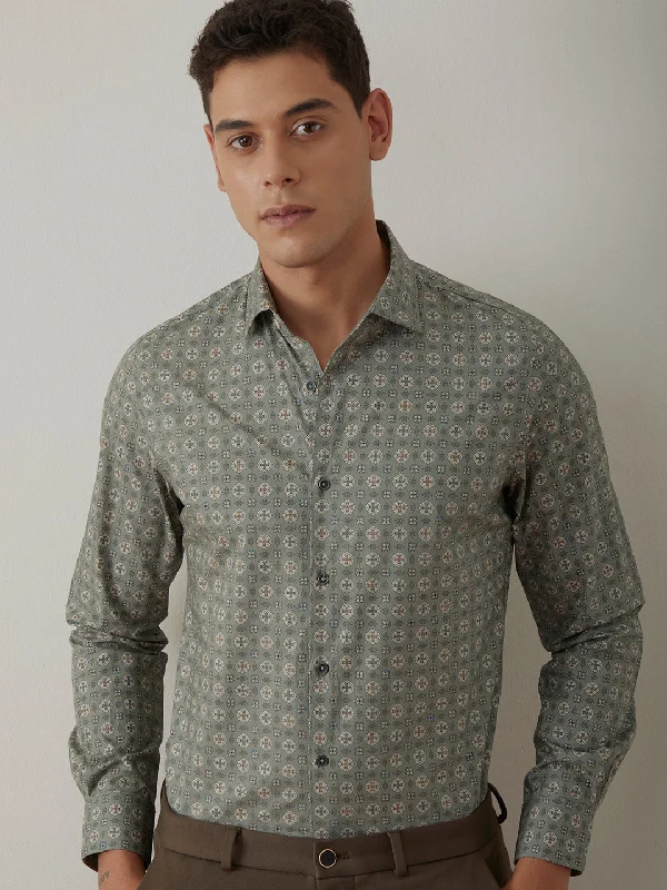 Crazy Savings Green Printed Cotton Shirt