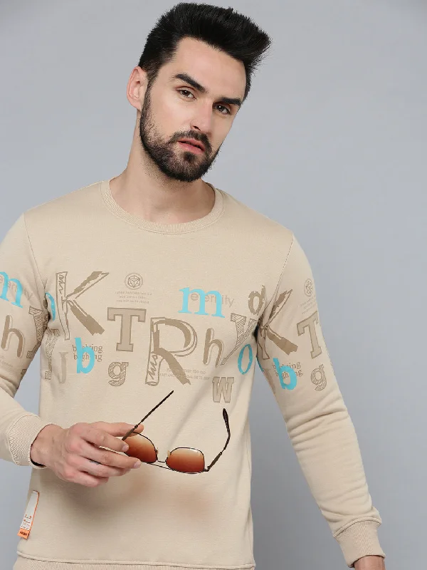 Today Only Men Beige Solid Sweatshirt