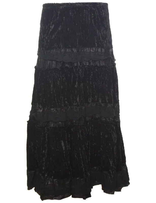 Today Only Velour Black Midi Skirt - S